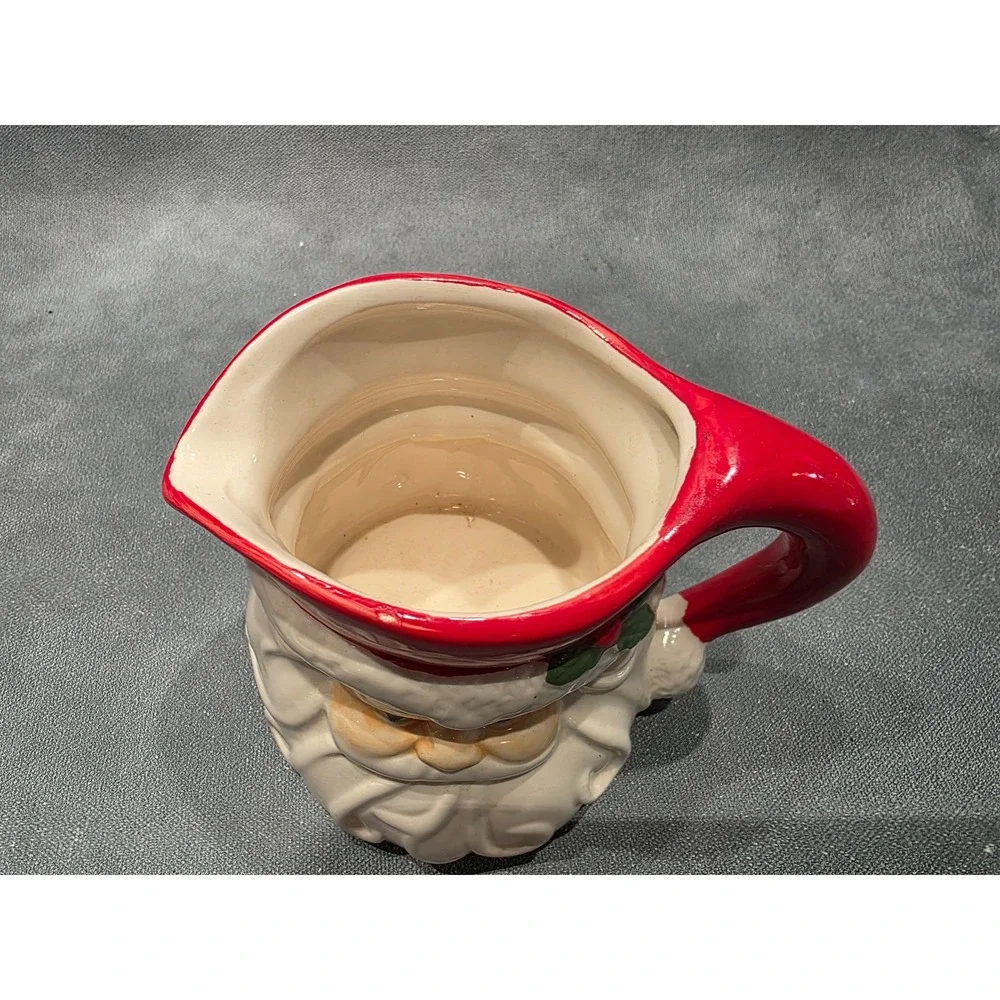 Vintage Ceramic Santa Claus Pitcher Christmas Creamer Red White Holiday Decor